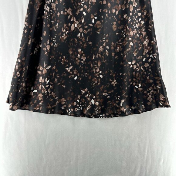 Halogen Midi Skirt Womens Sz 1 Pull On Stretch Chiffon Boho Floral Black Brown - Picture 4 of 11